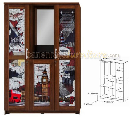Panen Raya LEMARI PAKAIAN 3 PINTU ACTIV ENGLAND LP 302 (DUTCH WALNUT)