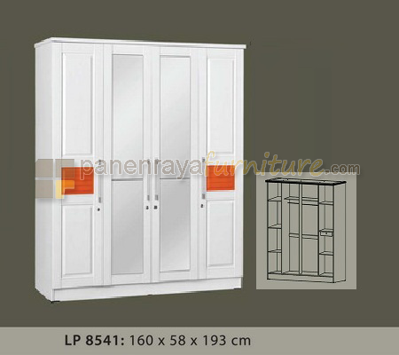 Panen Raya LEMARI PAKAIAN 4 PINTU KACA SUCITRA LP 8541 (WHITE - ORANGE)