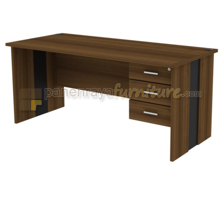 Panen Raya Furniture Meja Kantor Expo MD 140-160 cm Dark Oak/TeakWood 3 Laci