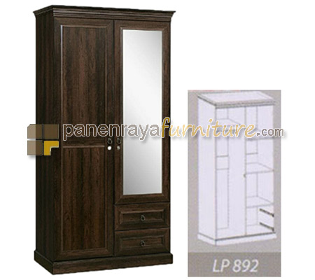 Panen Raya Furniture LEMARI PAKAIAN 2 PINTU KACA TOPIX LP 892 WALNUT