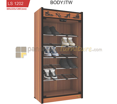 Panen Raya Furniture LEMARI SEPATU 2 PINTU KACA ROMARO LS 1202 (ITALIAN WALNUT).