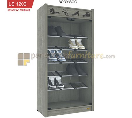 Panen Raya Furniture LEMARI SEPATU 2 PINTU KACA ROMARO LS 1202 (SONOMA OAK - GREY)