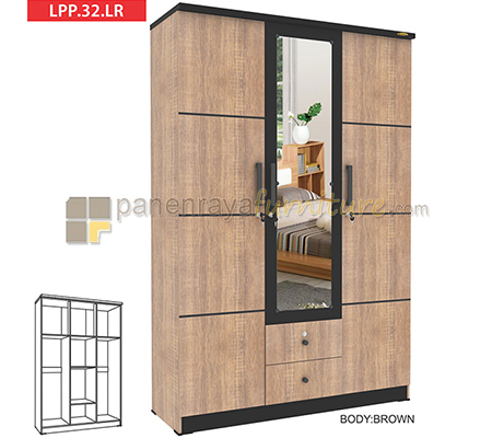 Panen Raya LEMARI PAKAIAN 3 PINTU KACA ROMARO LPP 32 LR (SONOMA OAK - BROWN)