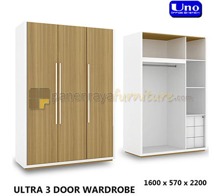 Panen Raya Furniture UNO LEMARI PAKAIAN 3 PINTU ULTRA MAPLE WHITE