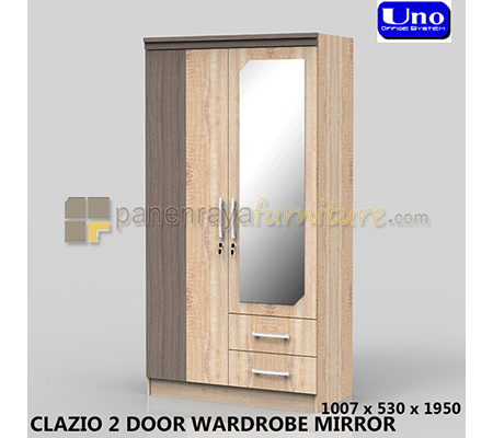 Panen Raya UNO LEMARI PAKAIAN 2 PINTU CERMIN CLAZIO BROWN