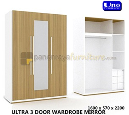 Panen Raya UNO LEMARI PAKAIAN 3 PINTU CERMIN ULTRA MAPLE WHITE