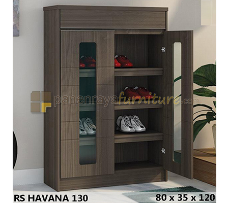 Panen Raya Furniture Lemari Sepatu Siantano RS Havana 130 Brown Oak 80x35x120