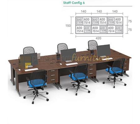 Panen Raya Furniture Workstation Staff 6 Seater Modera Walnut 420x150x75
