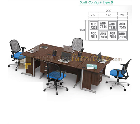 Panen Raya Furniture Workstation Staff 4 Seater Modera Type B Walnut 290x150x75