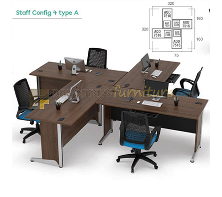 Panen Raya Furniture Workstation Staff 4 Seater Modera Type A Walnut 320x320x75