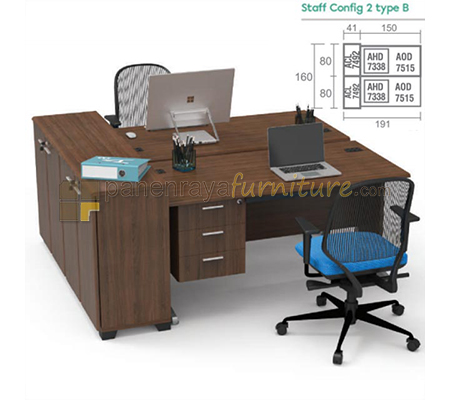 Panen Raya Workstation Staff 2 Seater Modera Type B Walnut 191x160x75