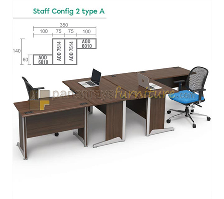 Panen Raya Furniture Workstation Staff 2 Seater Modera Type A Walnut 350x140x75
