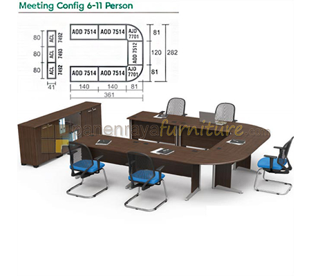 Panen Raya Furniture Meja Meeting Setengah Oval Modera Config 6-11 Orang Walnut 361x282x75