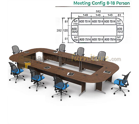 Panen Raya Furniture Meja Meeting Meeting Oval Modera Config 8-18 Orang Walnut 582x282x75