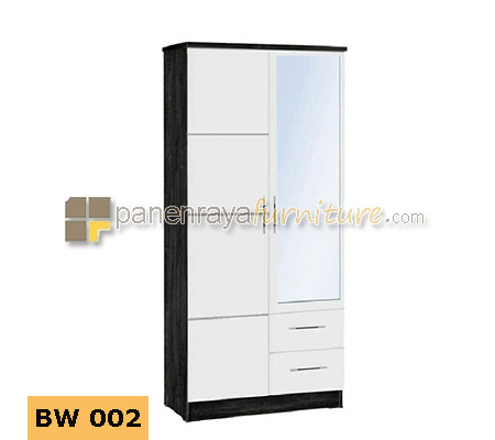 Panen Raya Furniture LEMARI PAKAIAN 2 PINTU KACA GRAVER LP BW 002 HITAM PUTIH