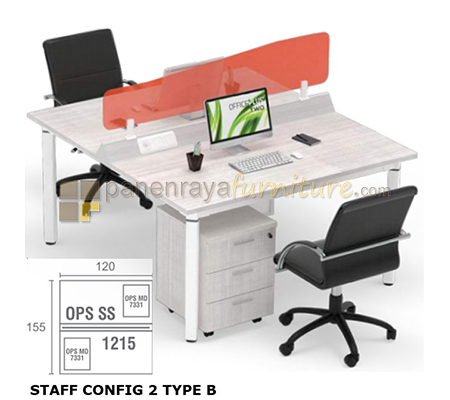 Panen Raya Furniture Workstation Staff 2 Seater Modera Staff Config 2 Type B Pure Teak 155x120x75
