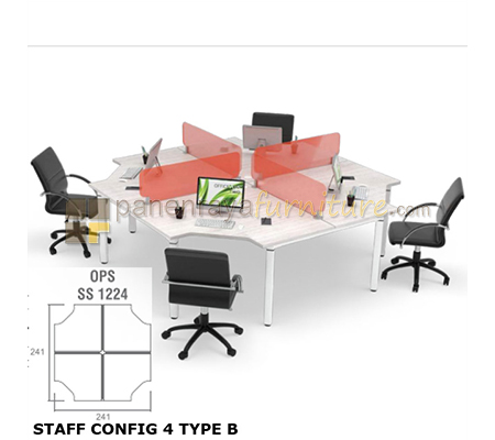 Panen Raya Furniture Workstation Staff 4 Seater Modera Staff Config 4 Type B Pure Teak 241x241x75