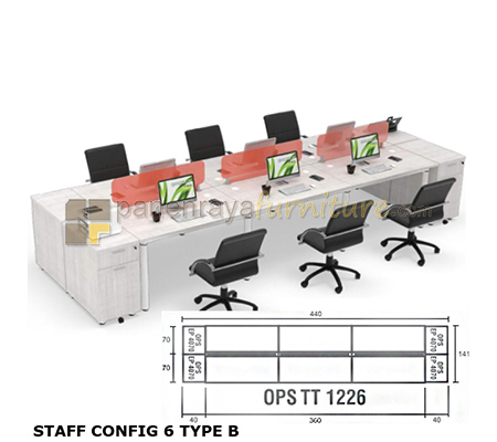 Panen Raya Furniture Workstation Staff 6 Seater Modera Staff Config 6 Type B Pure Teak 440x360x75