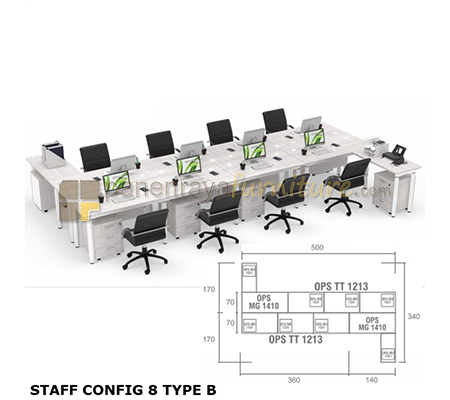 Panen Raya Furniture Workstation Staff 8 Seater Modera Staff Config 8 Type B Pure Teak 500x340x75