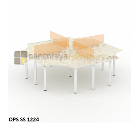 Panen Raya Furniture Workstation Staff 4 Seater Modera OPS SS 1224 Pure Teak 241x241x75
