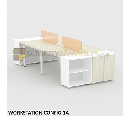 Panen Raya Furniture Workstation Staff 4 Seater Modera Config 1A Pure Teak 322x141x75