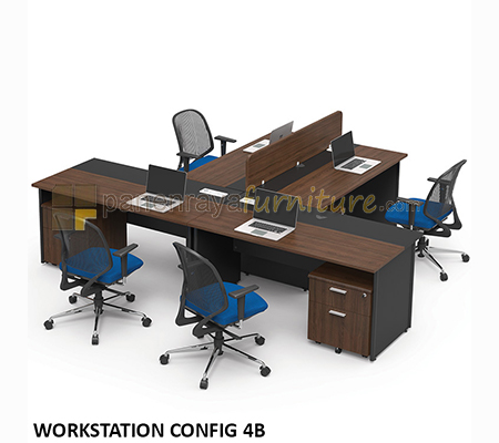 Panen Raya Furniture Workstation Staff 4 Seater Modera Config 4B Walnut 320x235x75