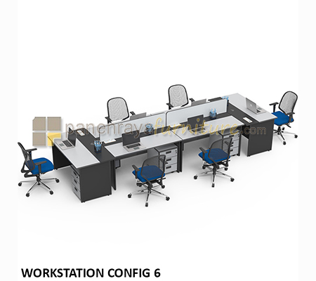 Panen Raya Workstation Staff 6 Seater Modera Config 6 Grey 290x140x75