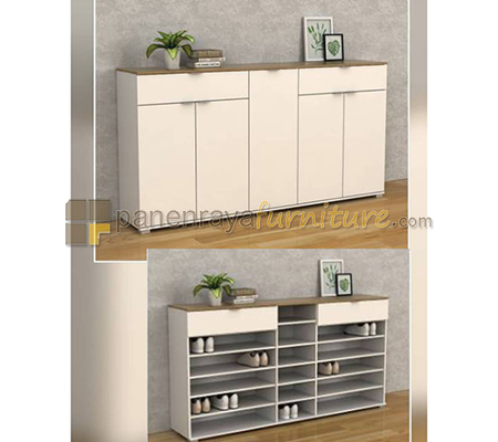 Panen Raya Furniture Lemari Sepatu ProDesign Clovis SBSR 200 (White - Yellow) 200x40x104