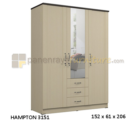 Panen Raya Lemari Pakaian 3 Pintu Kaca Orbitrend HM 3151 Ivory Walnut 152x62x206