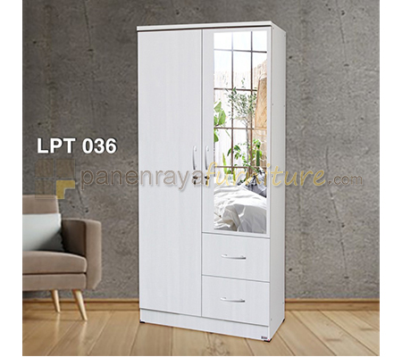 Panen Raya Lemari Pakaian 2 Pintu Cermin Lunar LPT 036 Sonoma White 80x42x180