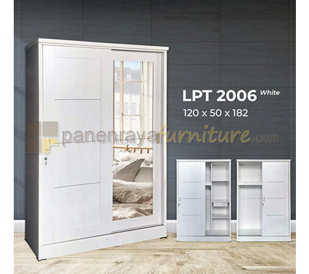 Panen Raya Lemari Pakaian 2 Pintu Sliding Cermin Lunar LPT 2006 Sonoma White 120x50x180