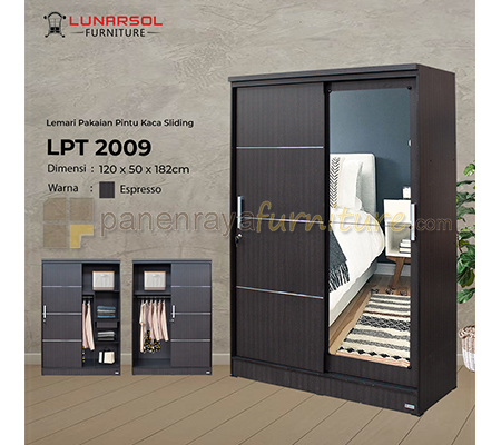 Panen Raya Lemari Pakaian 2 Pintu Sliding Cermin Lunar LPT 2009 Espresso 120x50x182