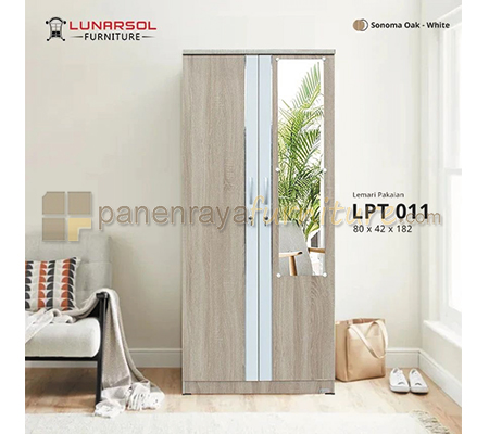Panen Raya Lemari Pakaian 2 Pintu Cermin Lunar LPT 011 Sonoma Oak White 80x42x180