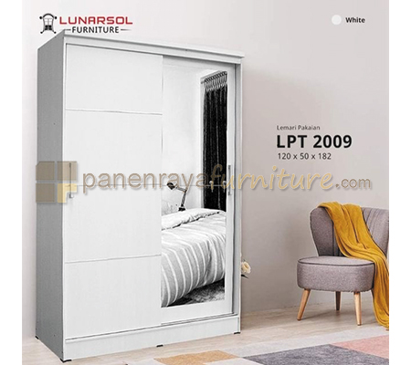 Panen Raya Lemari Pakaian 2 Pintu Sliding Cermin Lunar LPT 2009 Sonoma White 120x50x182
