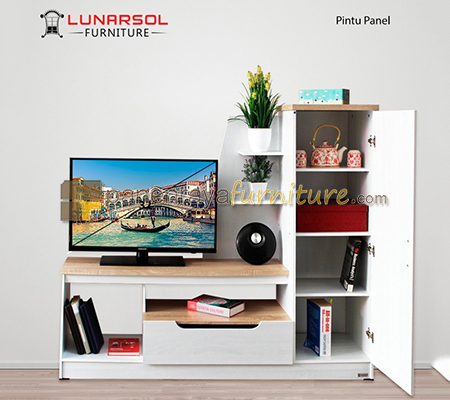Panen Raya Furniture Meja TV Panel Lunar LVR 130 Sonoma Oak White 150x40x120