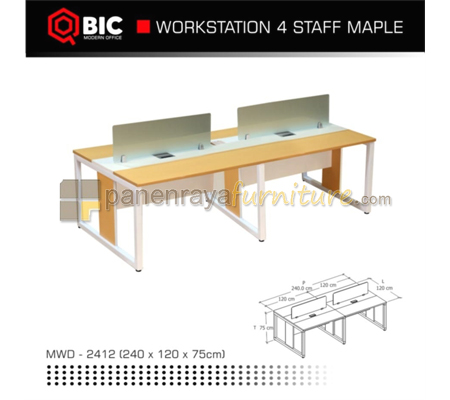 Panen Raya Furniture Workstation Staff 4 Seater QBIC MWD 2412 Maple 240x120x75 Kaki Metal