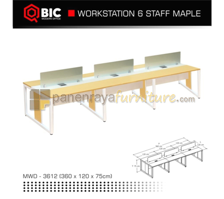Panen Raya Furniture Workstation Staff 6 Seater QBIC MWD 3612 Maple 360x120x75 Kaki Metal