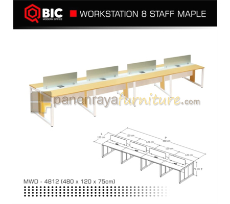 Panen Raya Furniture Workstation Staff 8 Seater QBIC MWD 4812 Maple 480x120x75 Kaki Metal