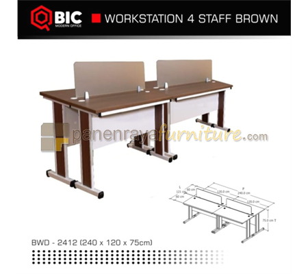 Panen Raya Furniture Workstation Staff 4 Seater QBIC BWD 2412 Brown 240x120x75 Kaki Metal