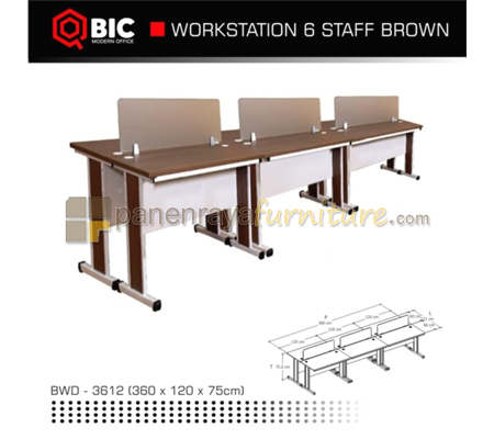 Panen Raya Workstation Staff 6 Seater QBIC BWD 3612 Brown 360x120x75 Kaki Metal