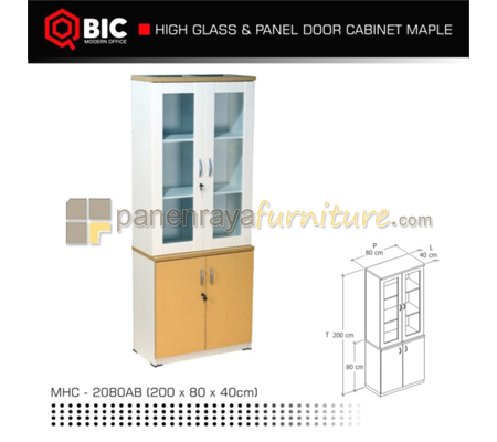 Panen Raya Lemari Tinggi Arsip Kantor Pintu Kaca QBIC MHC 2080 AB Maple 80x40x200