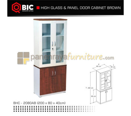 Panen Raya Furniture Lemari Tinggi Arsip Kantor Kaca QBIC BHC 2080 AB Brown 80x40x200