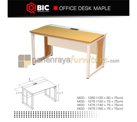 Panen Raya Furniture Meja Kantor QBIC MOD 1475 Maple 140x75x75 Kaki Metal Putih