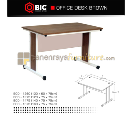 Panen Raya Furniture Meja Kantor QBIC BOD 1275 Brown 120x75x75 Kaki Metal Putih