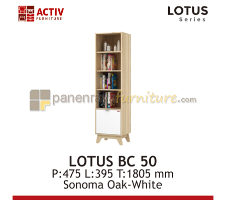 Panen Raya Furniture Rak Buku Tinggi Activ Lotus BC 50 Sonoma Oak-White 48x40x181