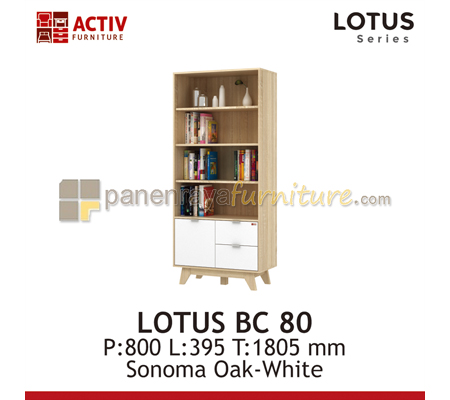 Panen Raya Furniture Rak Buku Tinggi Activ Lotus BC 80 Sonoma Oak-White 80x40x181