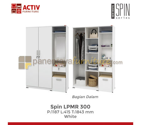 Panen Raya Lemari Pakaian 3 Pintu Plus Meja Rias Activ Spin LPMR 300 White 119x42x185