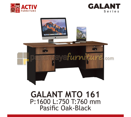 Panen Raya Furniture Meja Kantor Activ Galant MTO 161 Pasific Oak-Black 160x75x76