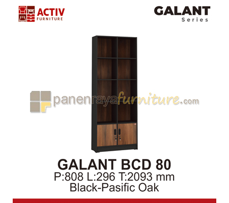 Panen Raya Furniture Rak Buku Sedang Activ Galant BCD 80 Black-Pasific Oak 81x30x210