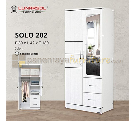 Panen Raya Lemari Pakaian 2 Pintu Cermin Lunar SOLO 202 Sonoma White 80x42x180